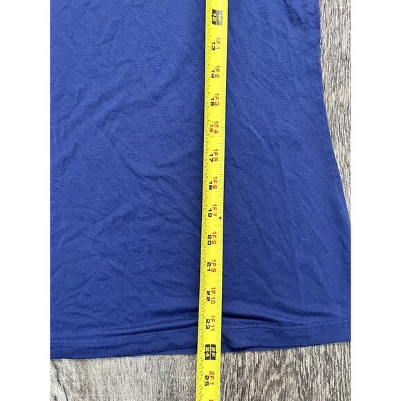 NY Collection Top Large Navy Blue Ruffle Scoop Neck Short Sleeve Blouse Casual - Picture 3 of 6